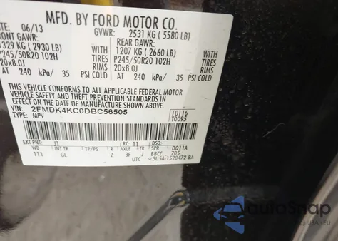 2013 Ford Edge Limited из США, поврежденный, VIN 2FMDK4KC0DBC56505